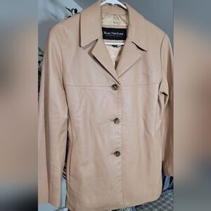 Marc New York Camel Leather Button Down Blazer Jacket Small